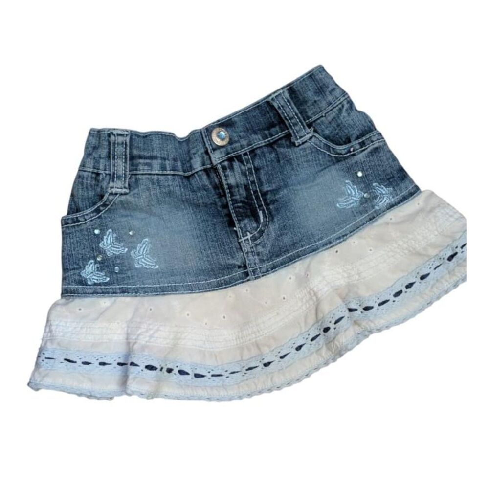 Vintage Bongo Girls Butterfly Embroidered Denim Ruffle Skort 3T
